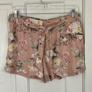 Loft Outlet Linen Blend Cottagecore Floral Belted Shorts Size Large Grannycore
